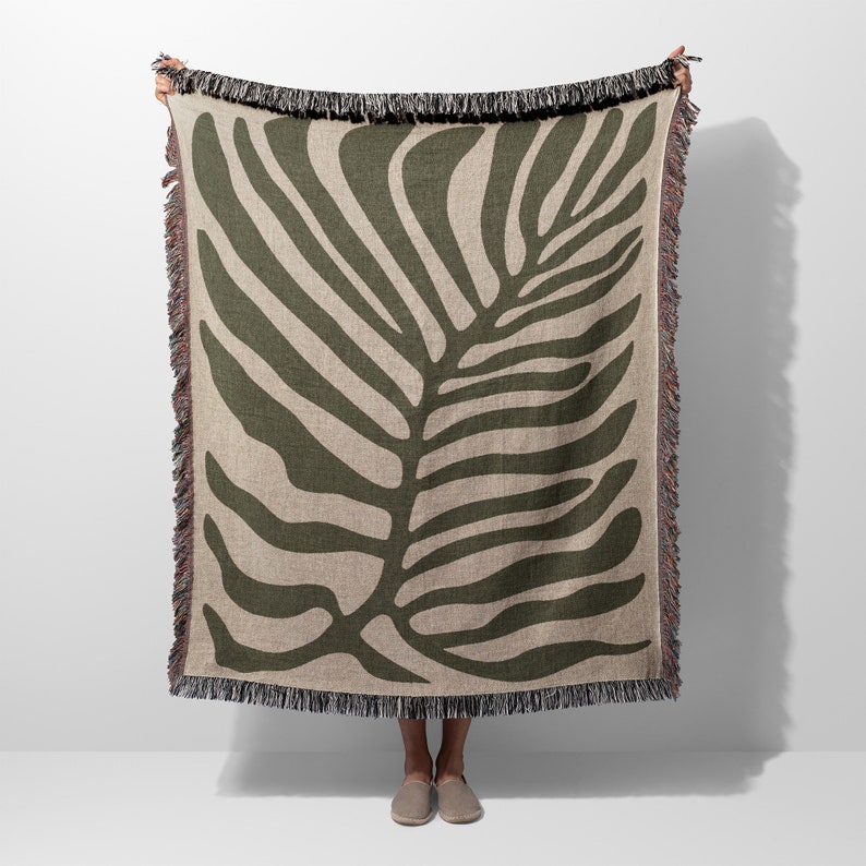 Manta tejida de plantas Matisse Monstera, tapiz de tiro, arte de pared de punto de algodón, manta para sala de estar, sofá y cama imagen 3