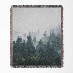 Misty Forest Mountain Trees Woven Blanket Throw Tapestry Cotton Knitted Wall Art Living Room Couch Bed Blanket image 2