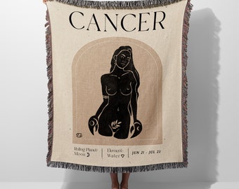 Cancer Zodiac Sign Horoscope Woven Blanket Throw Tapestry Cotton Knitted Wall Art Living Room Couch Bed Blanket