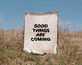 Good Things Are Coming cita manta tejida tiro tapiz algodón tejido pared arte sala de estar sofá cama manta