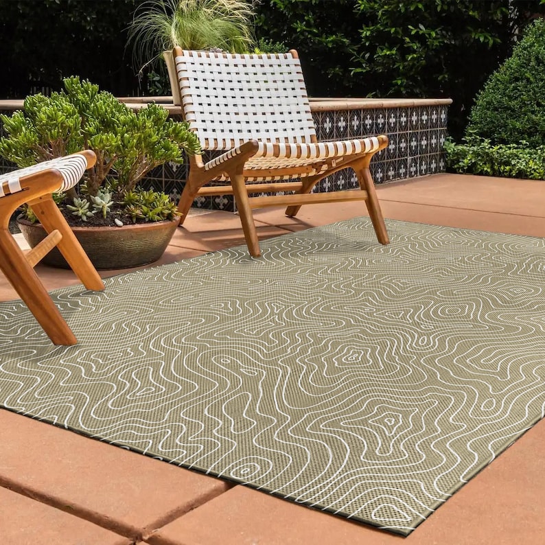 Topographic Map Gold Rug Beach House Carpet Indoor Outdoor Floor Rug Etsy