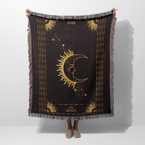 Halloween Tarot Card Moon Mystical Witchy Woven Blanket Throw Tapestry Cotton Knitted Wall Art Living Room Couch Bed Blanket