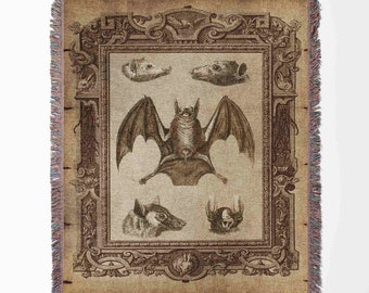Bat Bones Ornate Dark Witchy Woven Blanket Throw Tapestry Cotton Knitted Wall Art Living Room Couch Bed Blanket