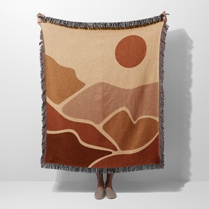 Boho Sun Moon Desert Woven Blanket Throw Tapestry Cotton Knitted Wall Art Living Room Couch Bed Blanket image 3