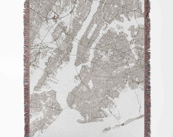Map of New York Woven Blanket Throw Tapestry Cotton Knitted Wall Art Living Room Couch Bed Blanket
