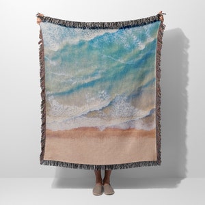 Ocean Waves Beach Woven Blanket Throw Tapestry Cotton Knitted Wall Art Living Room Couch Bed Blanket