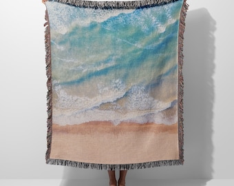 Ocean Waves Beach Woven Blanket Throw Tapestry Cotton Knitted Wall Art Living Room Couch Bed Blanket