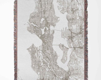 Map of Seattle Woven Blanket Throw Tapestry Cotton Knitted Wall Art Living Room Couch Bed Blanket