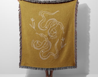 Dancing Snakes Gold Vintage Woven Blanket Throw Tapestry Cotton Knitted Wall Art Living Room Couch Bed Blanket