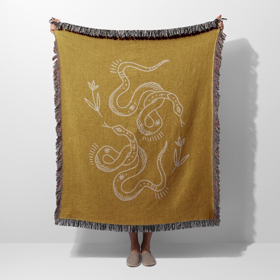 Dancing Snakes Gold Vintage Woven Blanket Throw Tapestry Cotton Knitted Wall Art Living Room Couch Bed Blanket