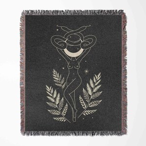 Witchy Woman Snake Minimalist Black Woven Blanket Throw Tapestry Cotton Knitted Wall Art Living Room Couch Bed Blanket image 2