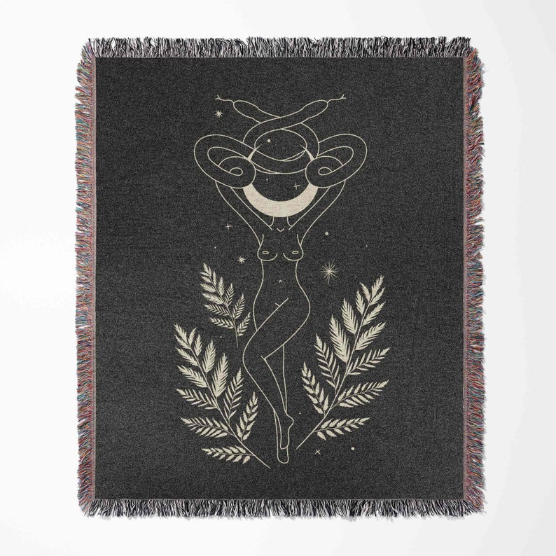 Witchy Woman Snake Minimalist Black Woven Blanket Throw Tapestry Cotton Knitted Wall Art Living Room Couch Bed Blanket zdjęcie 2