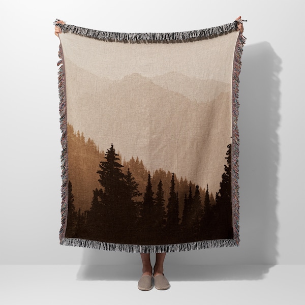 Forest Mountain Landscape Photography Woven Blanket Throw Tapestry Cotton Knitted Wall Art Living Room Couch Bed Blanket