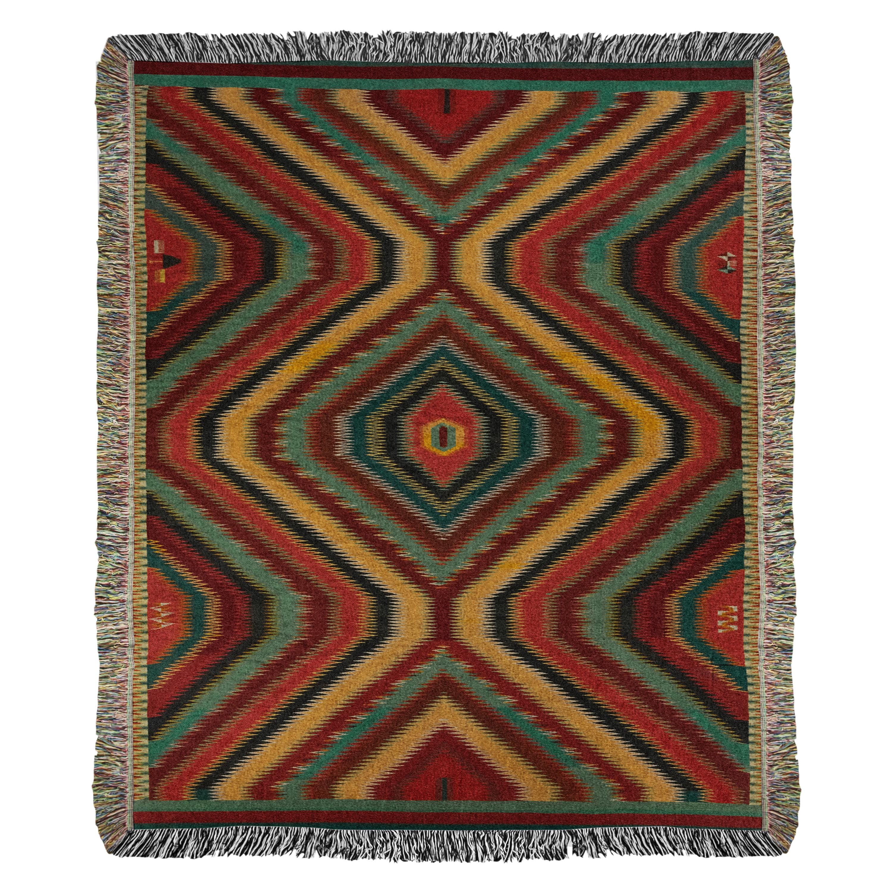 Baja Beach Mexican Poncho Drug Rug Style Serape Hippie Aztec Carpet | Indoor Outdoor Floor Rug
