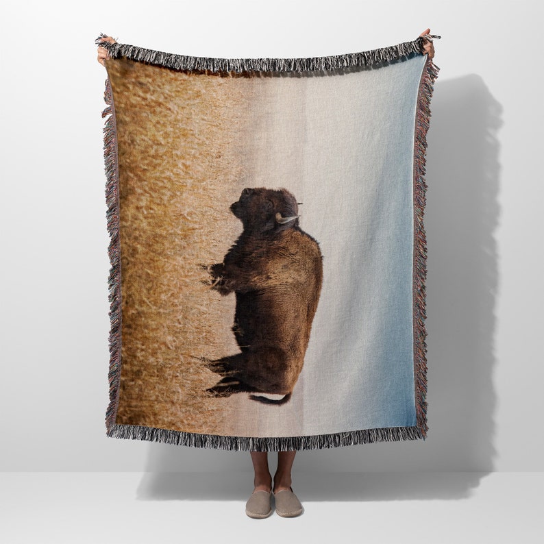 Bison Vintage Woven Blanket Throw Tapestry Cotton Knitted Wall Art Living Room Couch Bed Blanket image 3