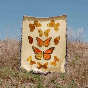 Vintage Butterfly Woven Blanket Throw Tapestry Cotton Knitted Wall Art Living Room Couch Bed Blanket