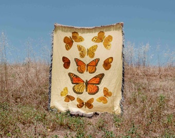 Vintage Butterfly Woven Blanket Throw Tapestry Cotton Knitted Wall Art Living Room Couch Bed Blanket