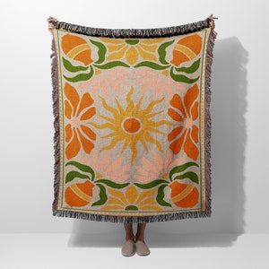 Sun Vintage Boho Hippy Beach Woven Blanket Throw Tapestry Cotton Knitted Wall Art Living Room Couch Bed Blanket image 3