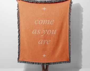 Come As You Are Boho Wellness Woven Blanket Throw Tapestry Cotton Knitted Wall Art Living Room Couch Bed Blanket