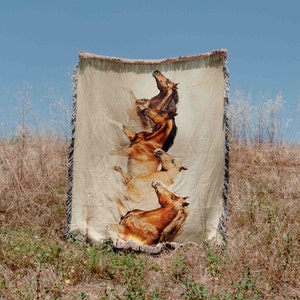 Horses Running Woven Blanket Throw Tapestry Cotton Knitted Wall Art Living Room Couch Bed Blanket