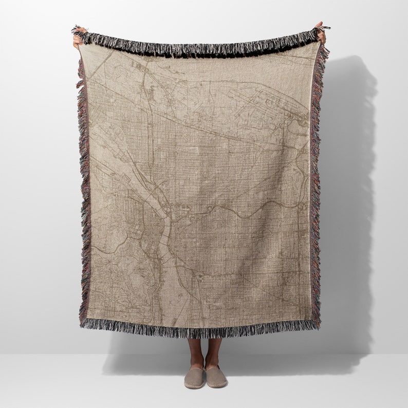 Map of Portland Oregon Woven Blanket Throw Tapestry Cotton Knitted Wall
