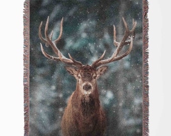 Deer in Nature Woven Blanket Throw Tapestry Cotton Knitted Wall Art Living Room Couch Bed Blanket