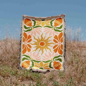 Sun Vintage Boho Hippy Beach Woven Blanket Throw Tapestry Cotton Knitted Wall Art Living Room Couch Bed Blanket image 1