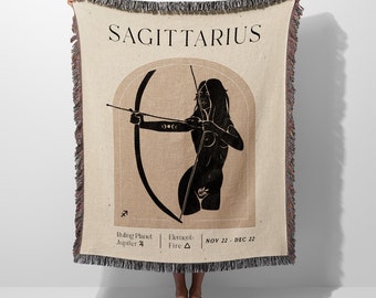 Sagittarius Zodiac Sign Horoscope Woven Blanket Throw Tapestry Cotton Knitted Wall Art Living Room Couch Bed Blanket