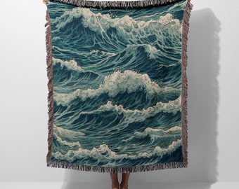 Ocean Waves Sea Woven Blanket Throw Tapestry Cotton Knitted Wall Art Living Room Couch Bed Blanket