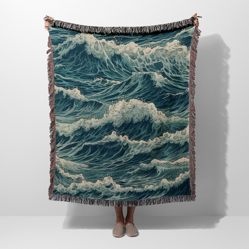 Ocean Waves Sea Woven Blanket Throw Tapestry Cotton Knitted Wall Art Living Room Couch Bed Blanket imagem 1