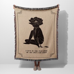 Halloween Affirmation Flower Child Mystical Witchy Woven Blanket Throw Tapestry Cotton Knitted Wall Art Living Room Couch Bed Blan