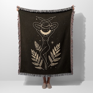 Witchy Woman Snake Minimalist Black Woven Blanket Throw Tapestry Cotton Knitted Wall Art Living Room Couch Bed Blanket image 1