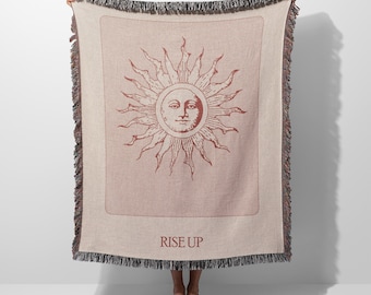 Manta tejida Rise Up Sun Tarot, tapiz de algodón, arte de pared de punto, sala de estar, sofá, cama, manta