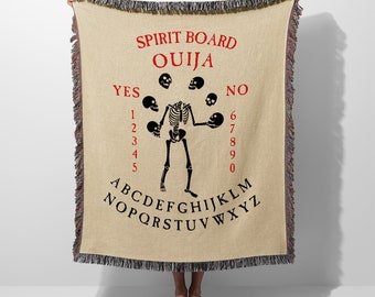 Spirit Board Ouija Skeleton Skulls Witchy Woven Blanket Throw Tapestry Cotton Knitted Wall Art Living Room Couch Bed Blanket