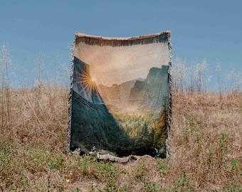 Yosemite Sunset Photography Woven Blanket Throw Tapestry Cotton Knitted Wall Art Living Room Couch Bed Blanket