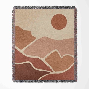 Boho Sun Moon Desert Woven Blanket Throw Tapestry Cotton Knitted Wall Art Living Room Couch Bed Blanket image 2