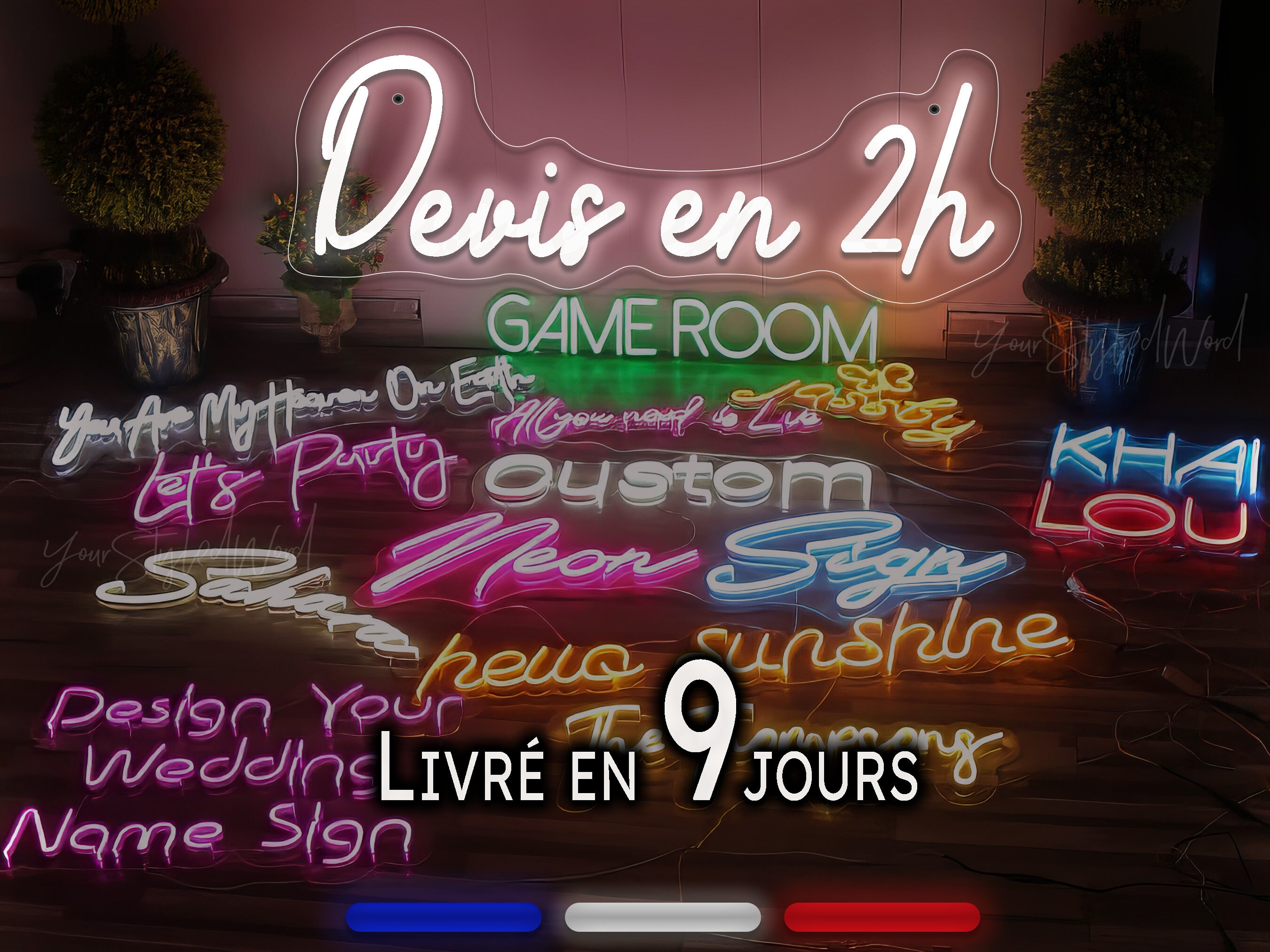 Néon sur mesure LED DEVIS gratuit en 2h | Neon LED sign  2024 Custom Enseigne | Sign neon led logo Personnalisable name | Flag Customizer