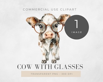 Cow Glasses PNG, Cute Cow Clipart, Digital Download, Kawaii Art for Kids, Fun Sublimation Design