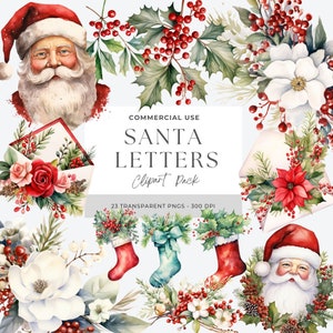 Cartas a Santa Clipart / Lista de deseos de Navidad / Navidad imprimible / Cartas del Polo Norte / Santa Claus / Descarga digital / PNG transparente
