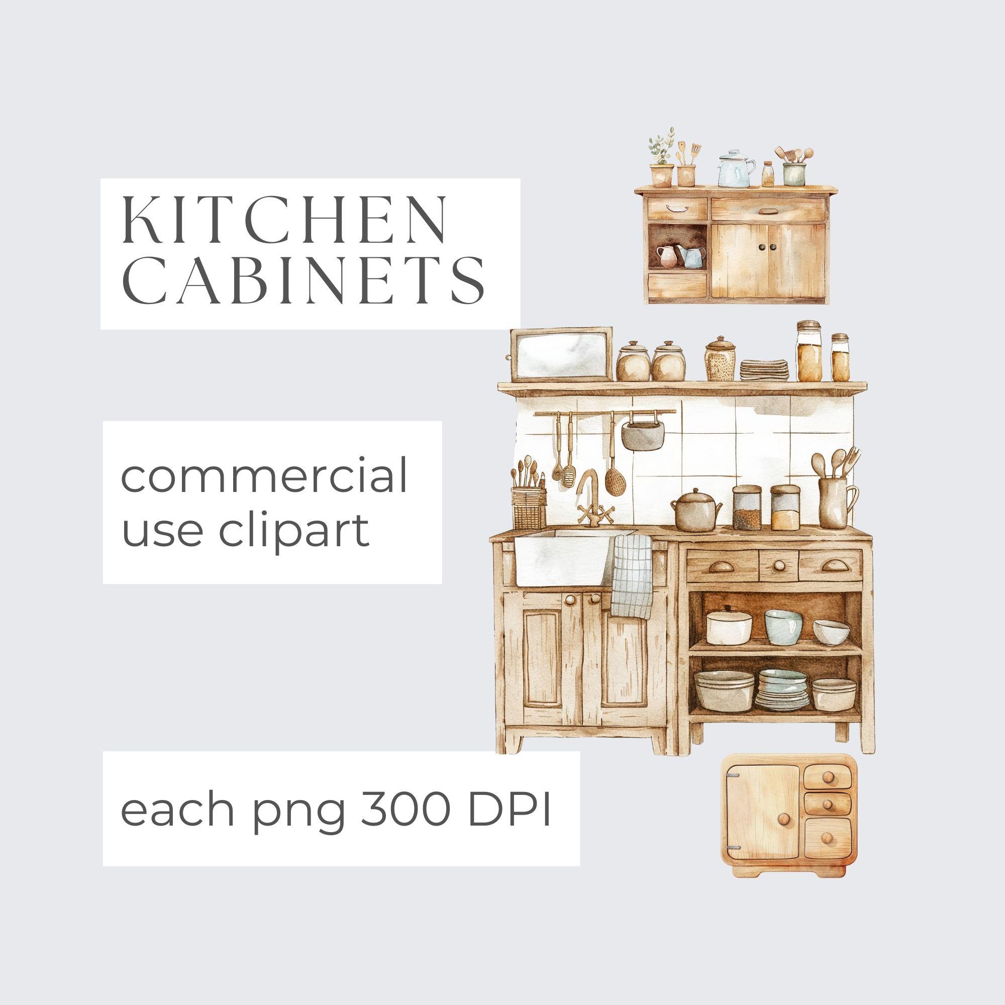 Kitchen Cabinet Clipart, Vintage Watercolor Pngs, Digital Download for ...