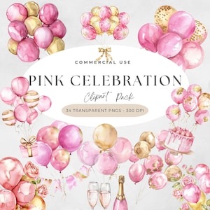 Rosa Champagner Flasche Clipart, Rosa Gold Luftballons Clipart, Geburtstag Clipart, Mädchen Geburtstag, Rosa Champagner Gläser, Neujahr Ereignis png