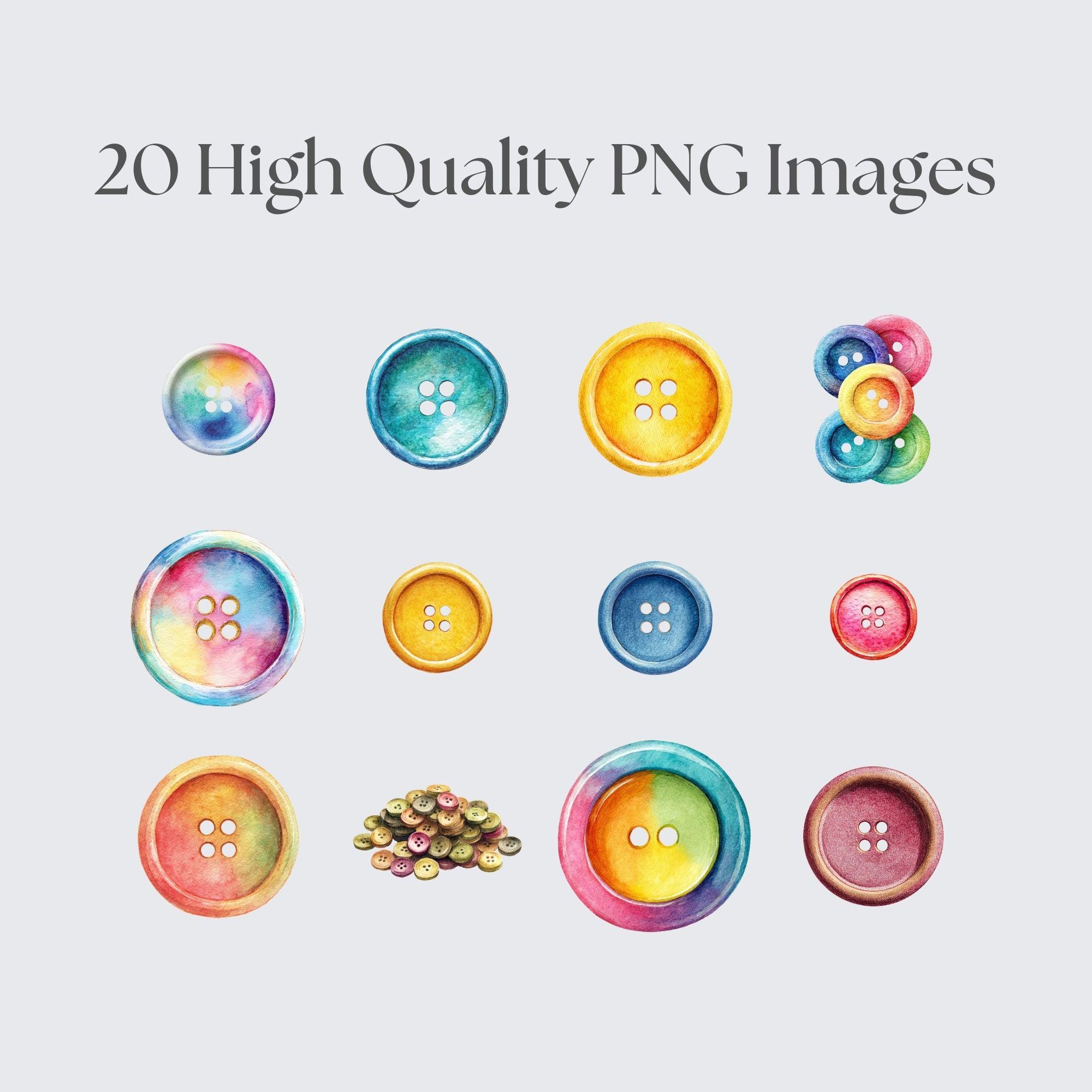 Sewing Button Clipart, Watercolor Art for Crafts, Printable Pngs ...