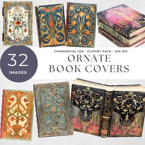 Antique Book Cover Png, Vintage Journal PNG, Printable Covers for Scrapbooking, Watercolor Art Deco Design, Retro, Junk Journal, Printable