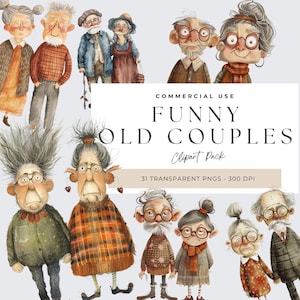 Clipart divertenti di coppie anziane, persone stravaganti, coppie di anziani PNG, nonna e nonno dei cartoni animati, nonna allegra, uomini anziani attivi, nonni