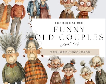 Funny Old Couple Clipart, Quirky People, Elderly Couples Png, Cartoon Grandma And Grandpa, Cheerful Granny, Active Old Men, Grandparents