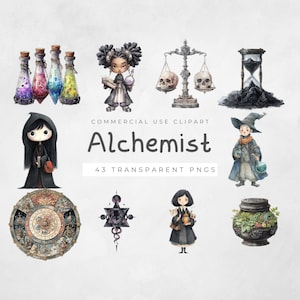 Alchemist Clipart, Digital PNG Graphics for Witchy Art, Fantasy Illustrations, Kids, Instant Download, Mystical Designs, Scrapbook Elements