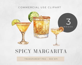 Spicy Margarita Watercolor Clipart: Cocktail Illustration (Digital Download)