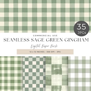 Vintage Sage Green Gingham, Printable Junk Journal Papers, Signature Sheets, Antique Green Pattern, Scrapbook Background, Instant Download