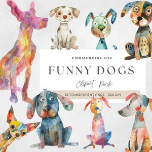 Cães peculiares clipart, cães caprichosos clipart, cães engraçados pacote, retratos de cães fofos, cães fofos e bobos em aquarela, animais de estimação engraçados, filhote de cachorro caprichoso
