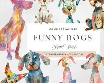 Quirky Dogs Clipart, Whimsical Dogs Clipart, Funny Dogs Bundle, Cute Dog Portraits, Cute and Silly Watercolor Dogs, Funny Pets, Whimsy Puppy